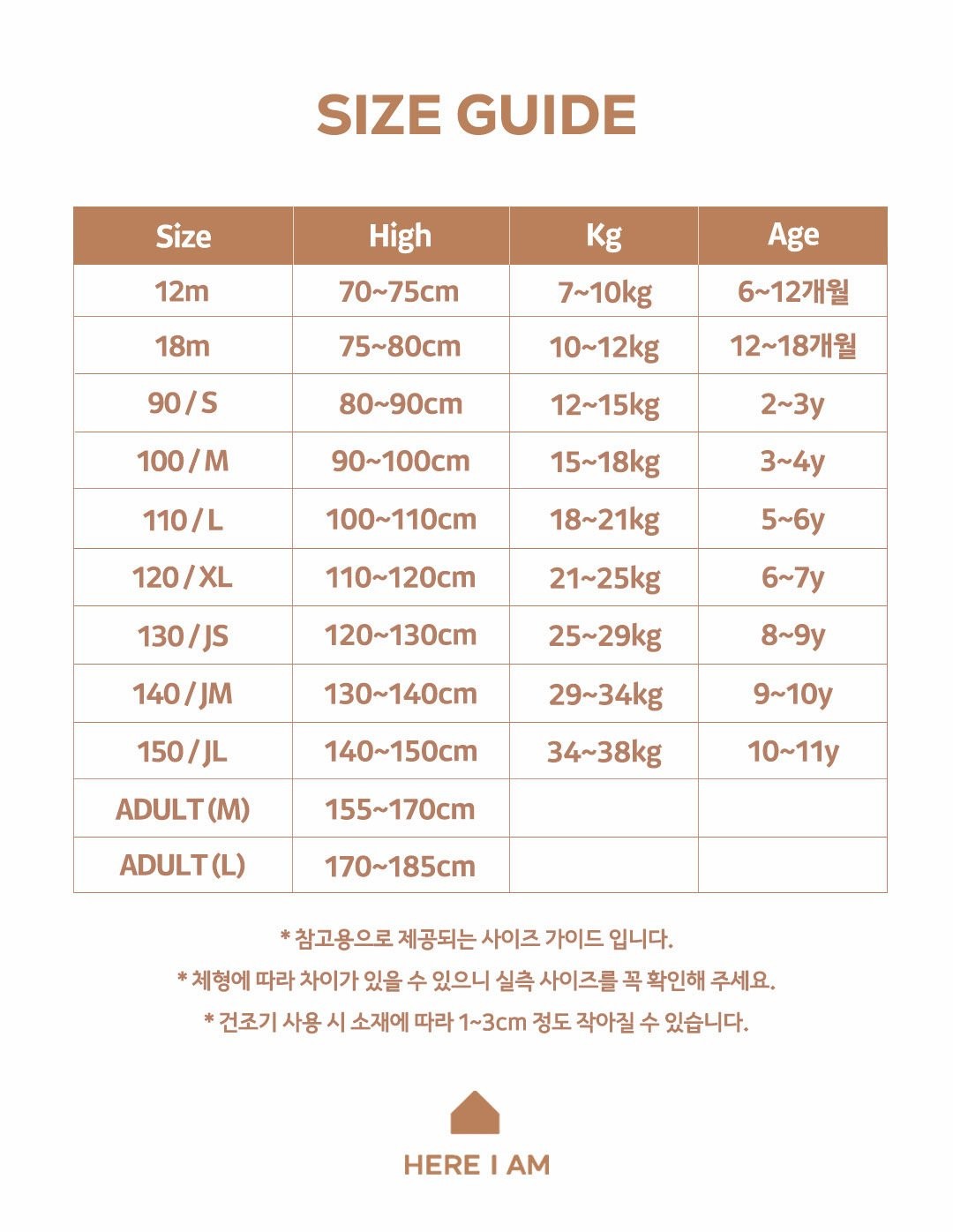 히얼아이엠 사이즈표 1