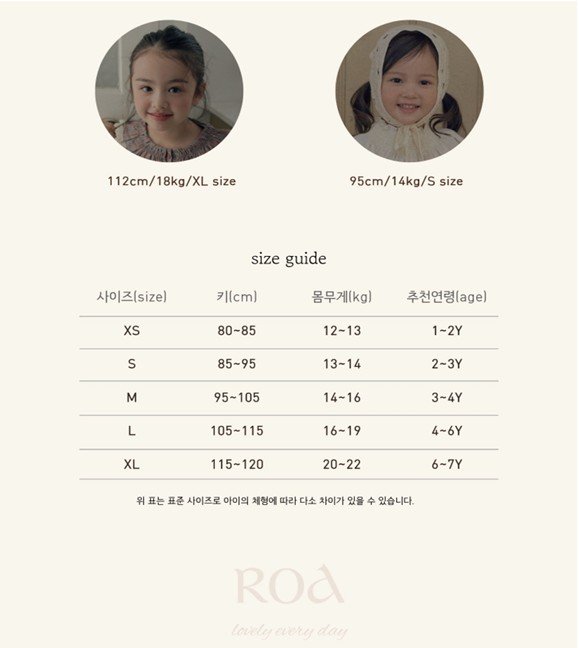 로아 사이즈표 1