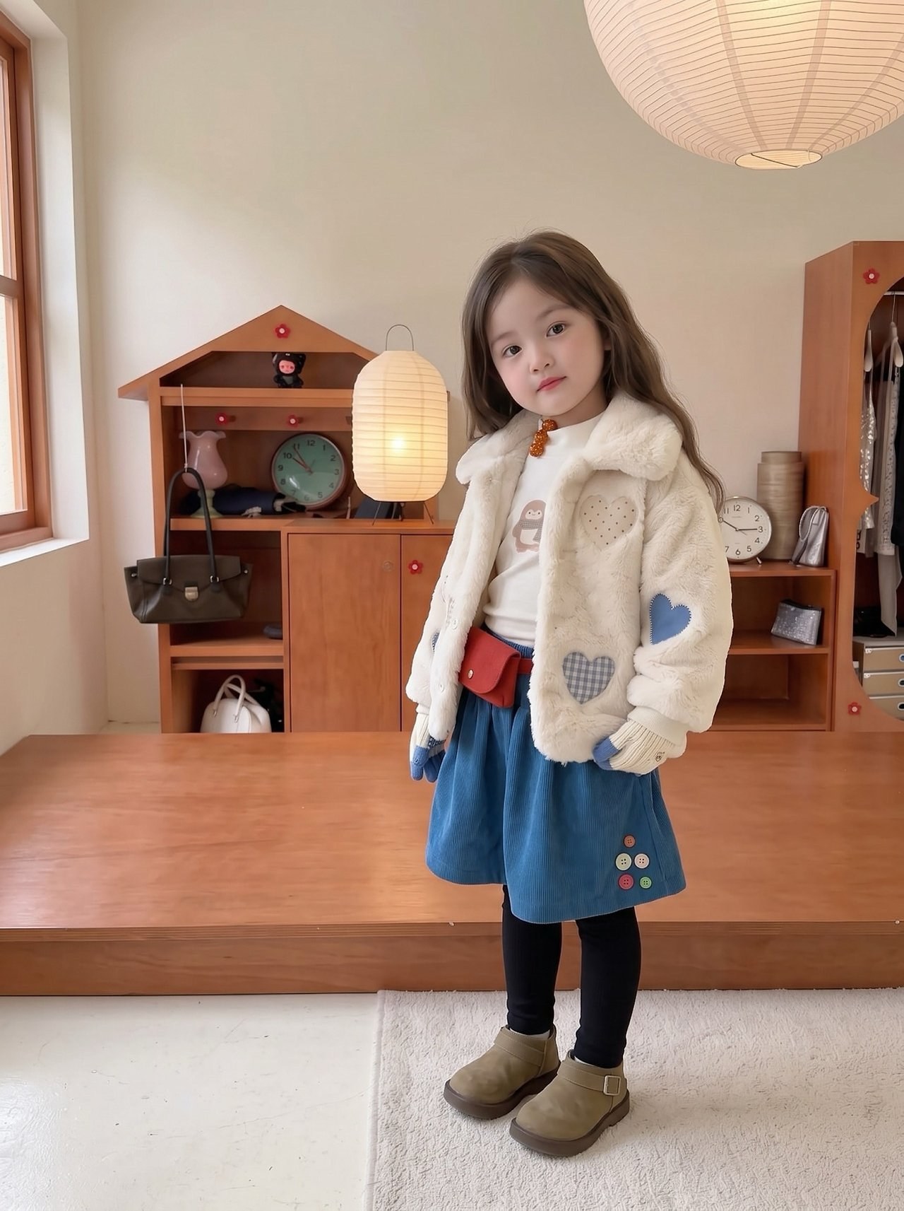 하트들자수양털코트